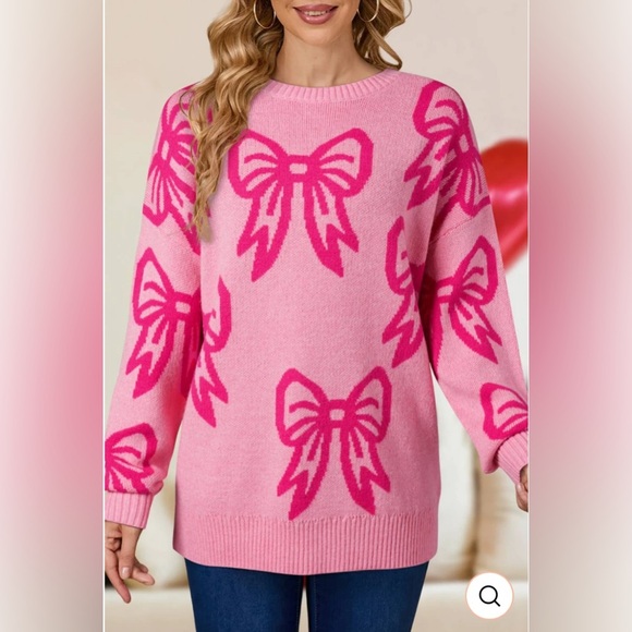 Pink Bow Knit Sweater – Oversized Fit, Size L, Like New! - Picture 2 of 6